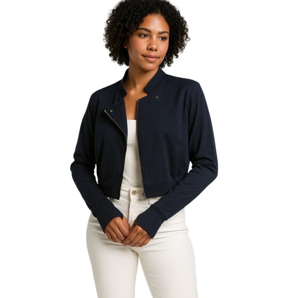 Cabi Womens Admiral Jacket Navy‎ Blue Cropped Moto Style Size Medium